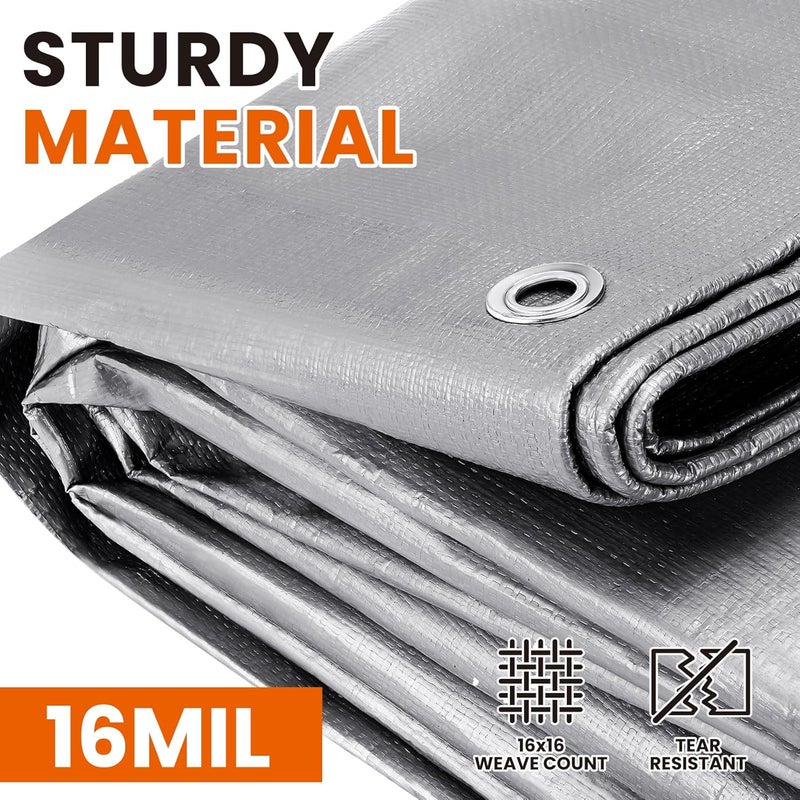 SpacEver 10x12 FT Tarp Waterproof, 16 Mil Tarps Heavy Duty Waterproof Multipurpose Protective Cover UV Resistant Rip & Tear Resistant with Grommets Reversible for Home Boats Cars Camping - Image 2